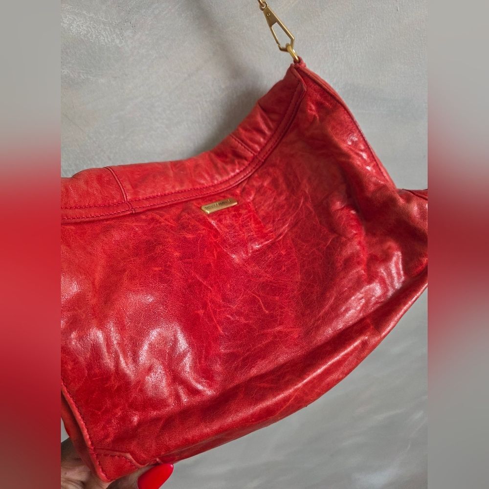 Rebecca Minkoff Clutch Crossbody Red Orange Leather Gold Hardware 13 x 9 - Picture 8 of 11